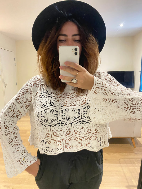Top en crochet blanc bohème