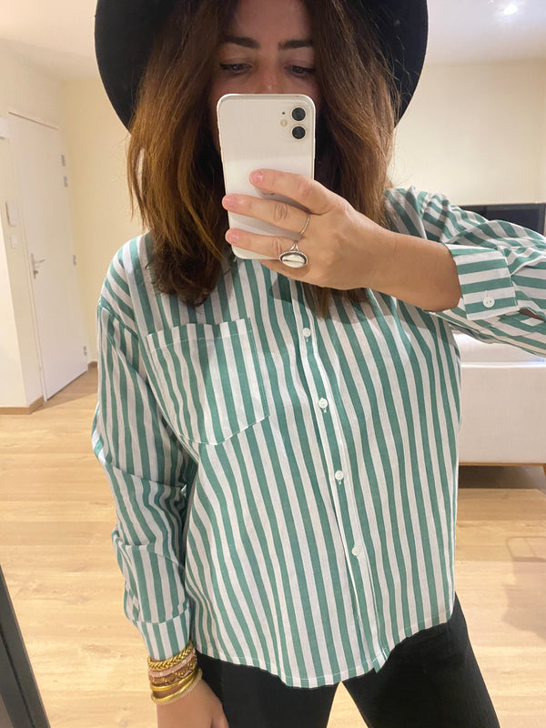 Chemise coton rayures vertes
