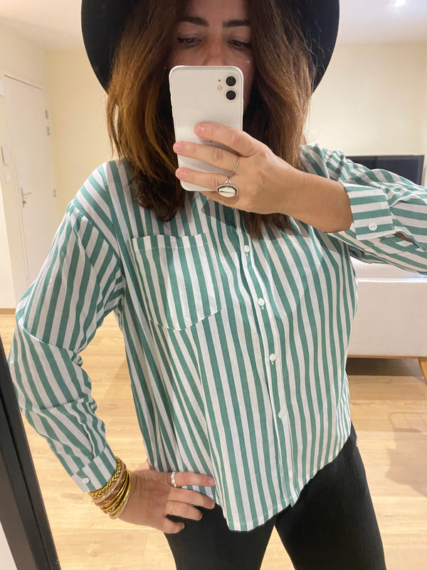 Chemise coton rayures vertes