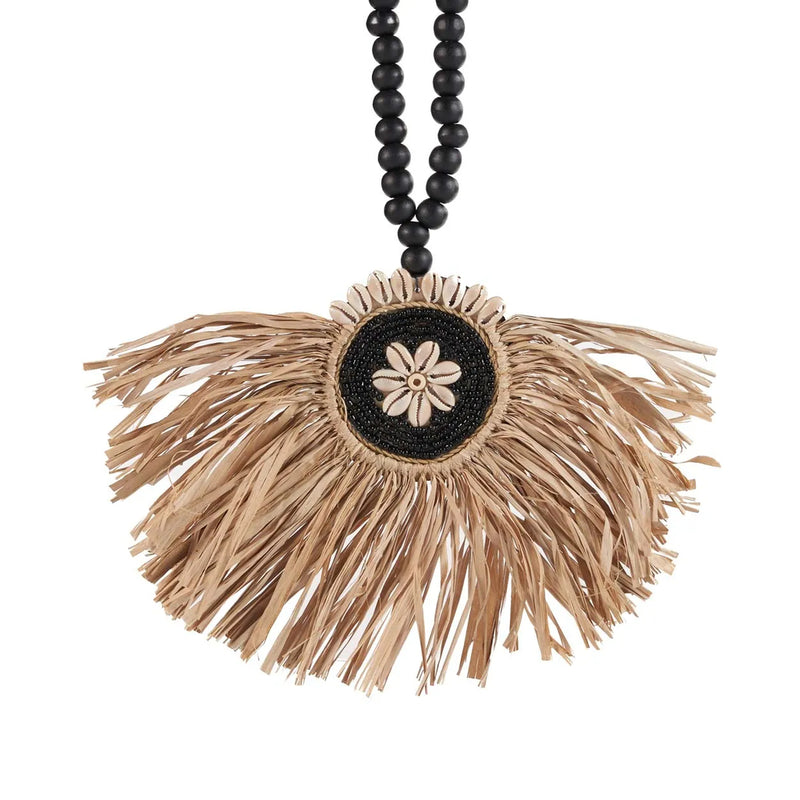 Collier décoratif Raffia Mahkota - Noir et naturel