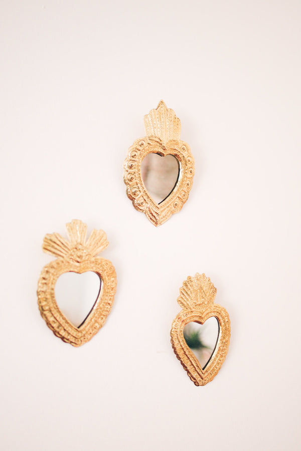 SMALL HEART MIRROR EX VOTO GOLDEN BRASS
