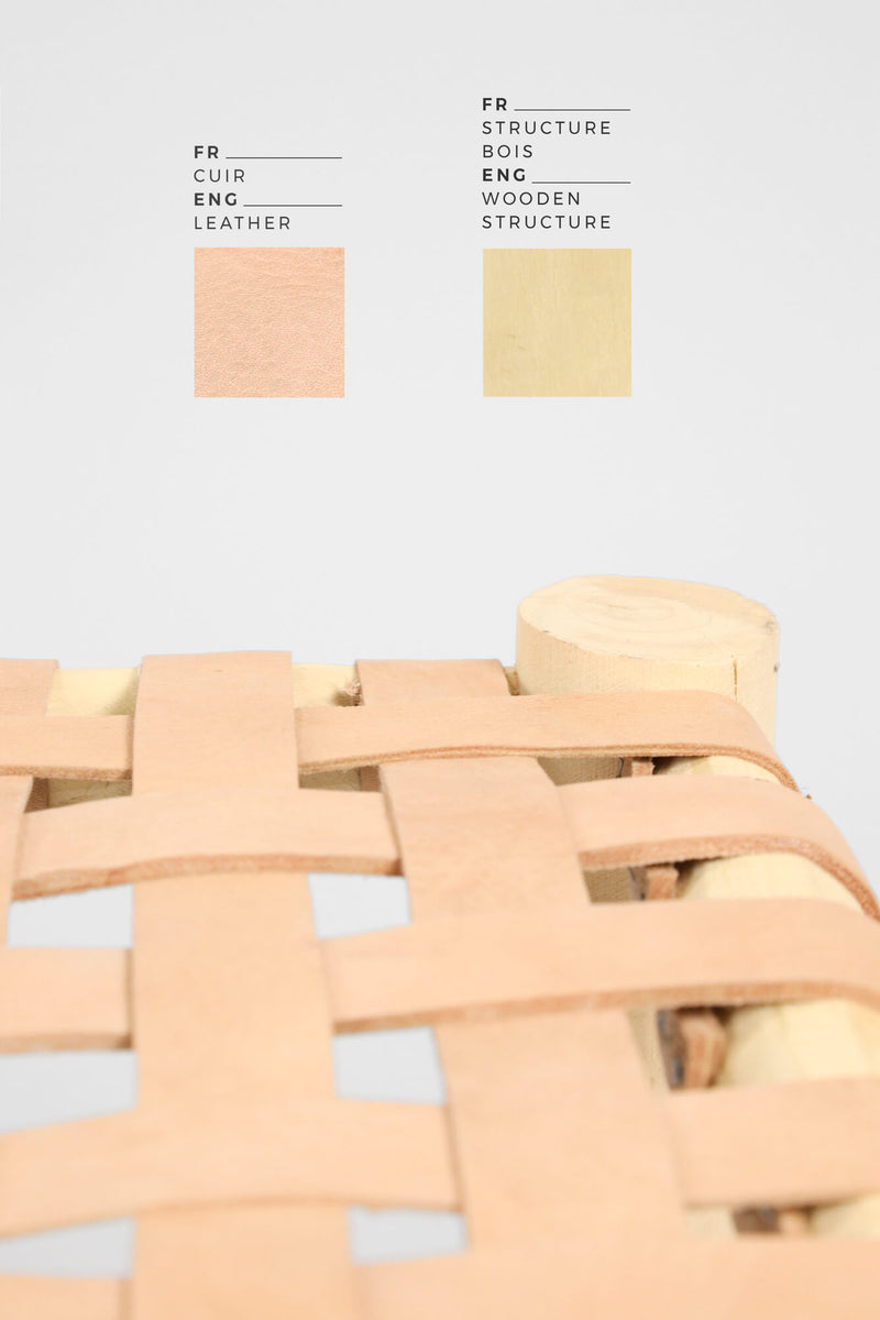 BANC ARTISANAL BOIS BRUT & CUIR BEIGE