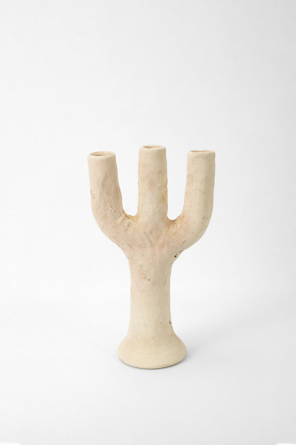 TAMEGROUTE TRIPLE POTTERY FOOT CANDLE HOLDER