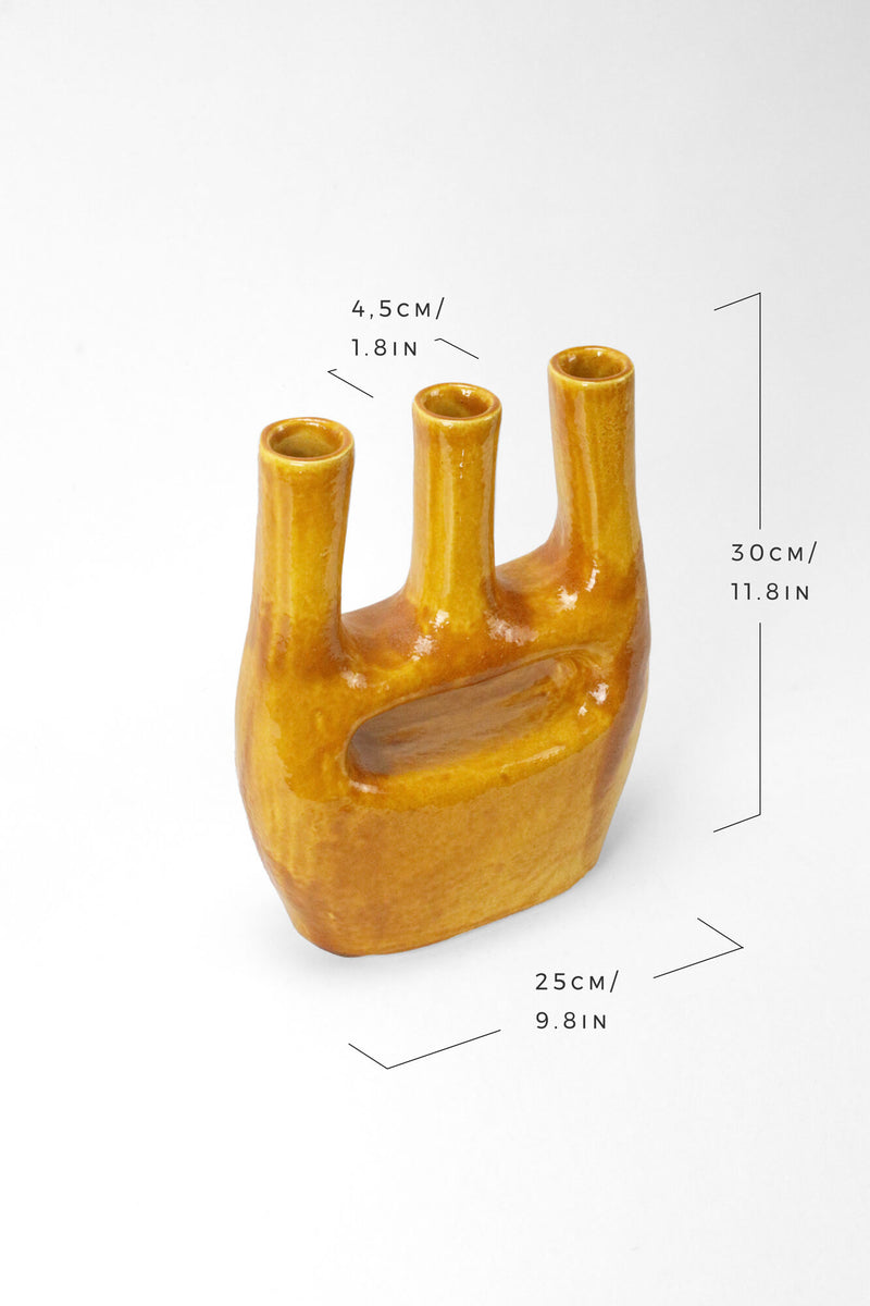 TRIPLE CARAMEL CERAMIC CANDLE HOLDER