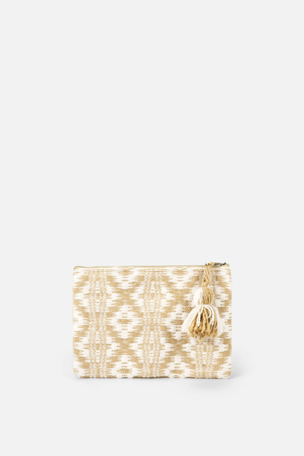 POCHETTE 'JIN' LAINE TISSÉ BEIGE ET BLANCHE