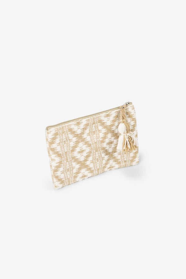 POCHETTE 'JIN' LAINE TISSÉ BEIGE ET BLANCHE