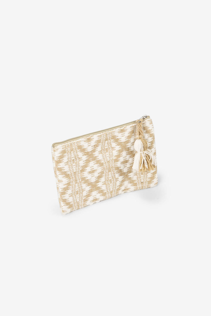 POUCH 'JIN' WOVEN WOOL BEIGE AND WHITE