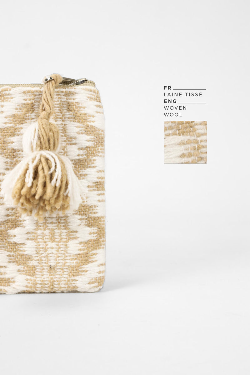 POUCH 'JIN' WOVEN WOOL BEIGE AND WHITE