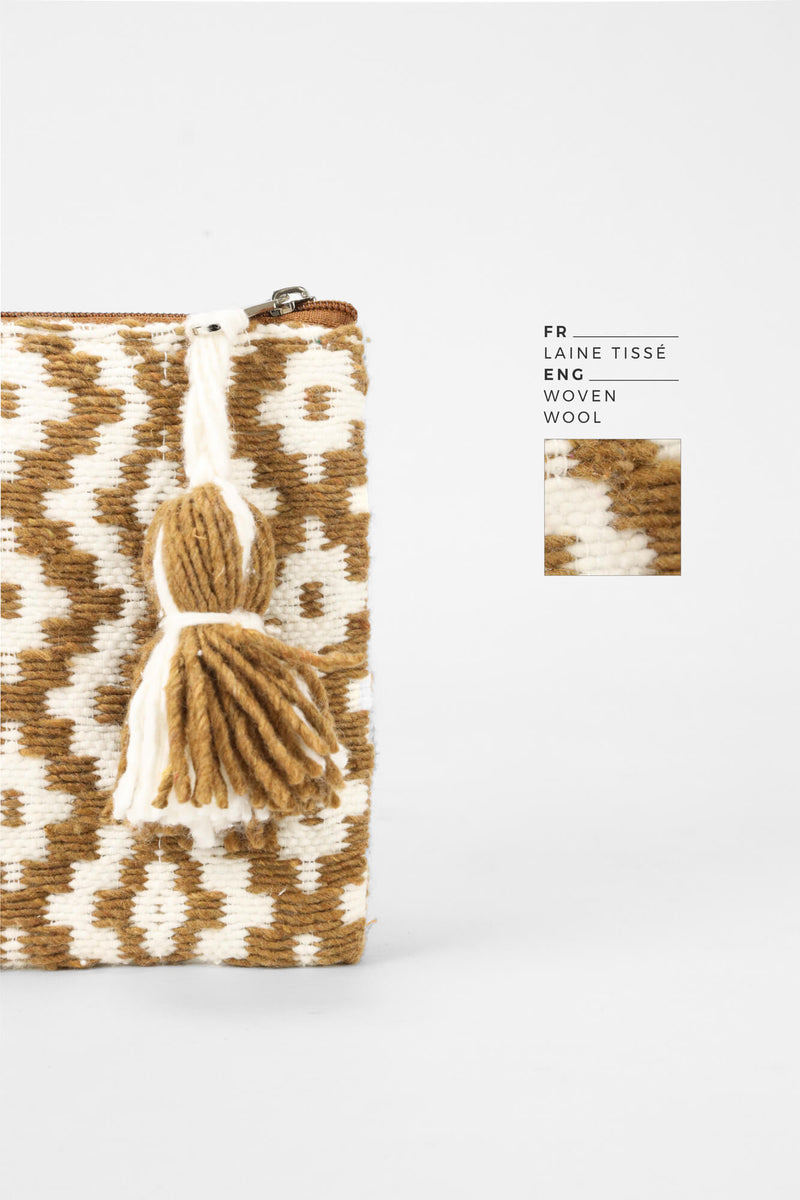 POUCH 'JIN' WOVEN BROWN AND WHITE WOOL